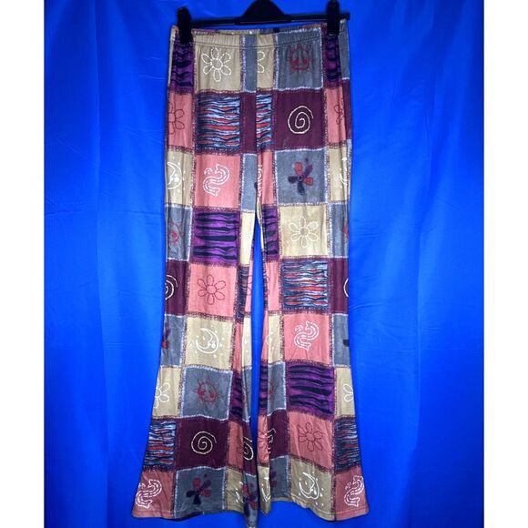 Women's Multicolor Hippie Patchwork Boho Festival Flare Pants Bell Bottoms 70s - Picture 2 of 5